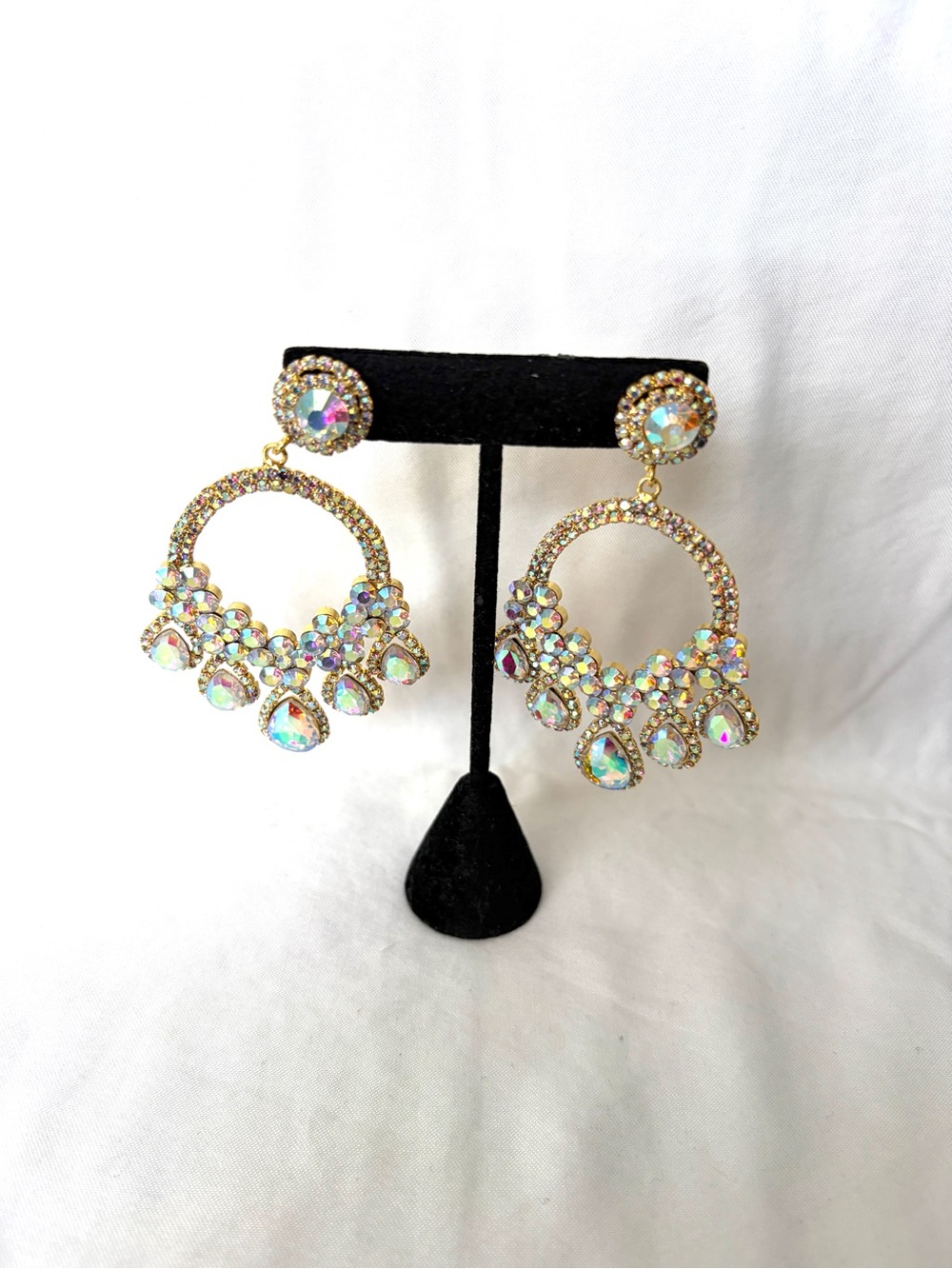 Gold-Tone‎ Aurora Crystal Hoop Drop Earrings
